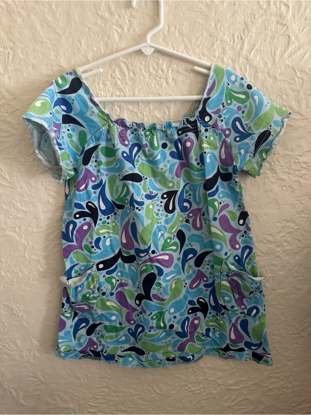 Hanna Andersson Print Tunic Dress Water Color Blue Multi Green Purple 5